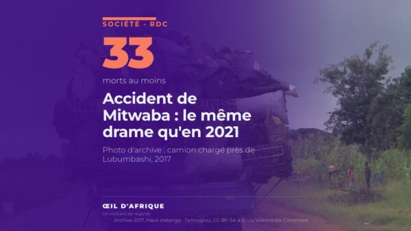 Camion chargé de marchandises et de passagers sur une route du Haut-Katanga, photo d'archive illustrant l'accident de Mitwaba