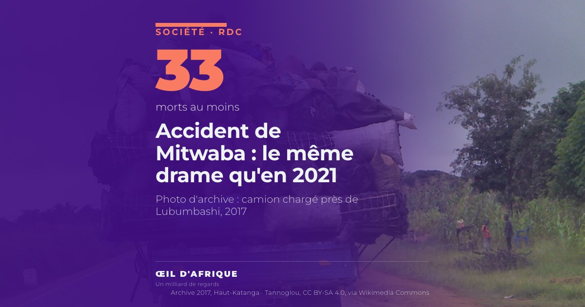 Camion chargé de marchandises et de passagers sur une route du Haut-Katanga, photo d'archive illustrant l'accident de Mitwaba