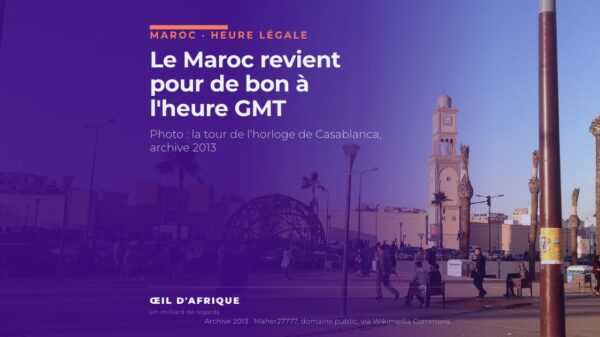 La tour de l'horloge à l'entrée de l'ancienne médina de Casablanca, vue de la place des Nations unies, pour illustrer le retour définitif du Maroc à l'heure GMT