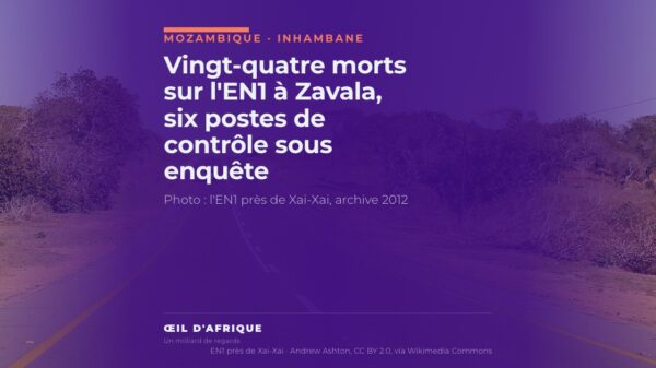 L'EN1 au Mozambique, la route nationale où s'est produit l'accident de Zavala, photographiée près de Xai-Xai