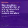 Deux dépôts de carburant brûlés en une semaine dans une ville sans sapeurs-pompiers