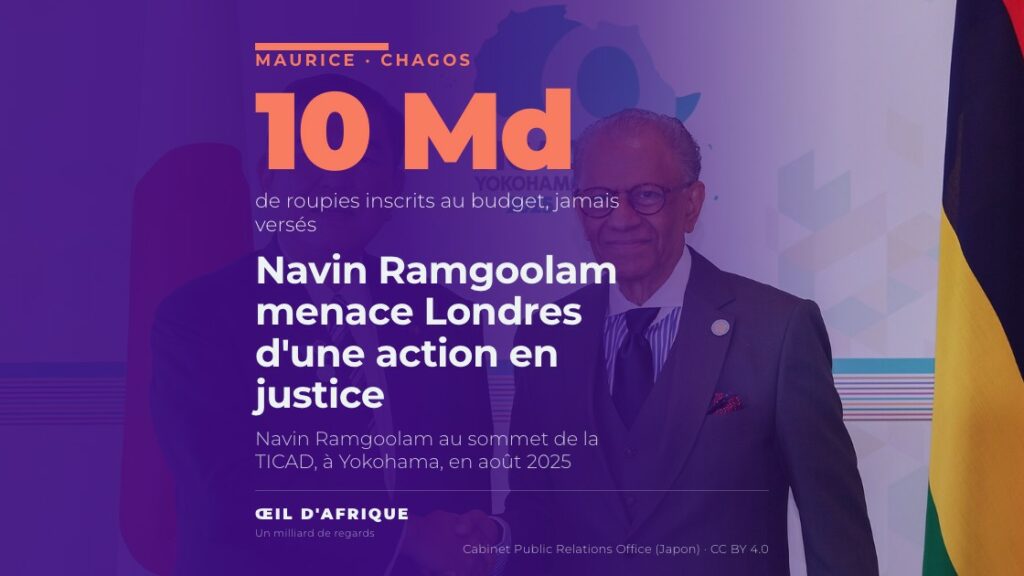 Le Premier ministre mauricien Navin Ramgoolam, devant le drapeau de Maurice, en août 2025