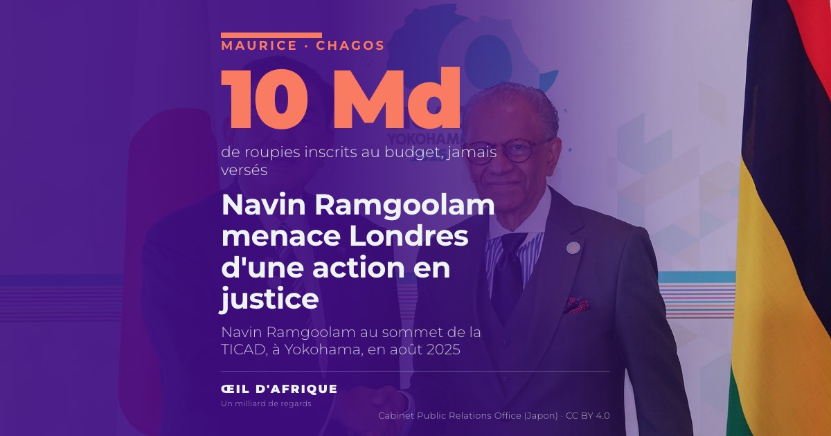 Le Premier ministre mauricien Navin Ramgoolam, devant le drapeau de Maurice, en août 2025