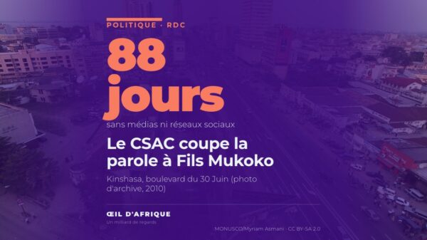 Le boulevard du 30 Juin à Kinshasa vu d'en haut, ville où Fils Mukoko est sanctionné par le CSAC
