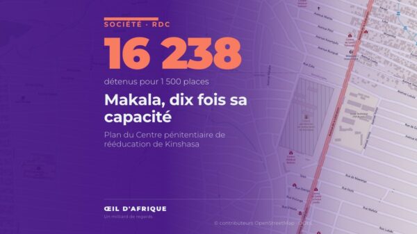 Carte du quartier de la prison de Makala, Centre pénitentiaire de rééducation de Kinshasa, entre Selembao et Bumbu, le long de l'avenue de la Libération