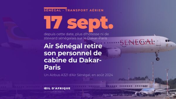 Un Airbus A321 aux couleurs d'Air Sénégal à l'atterrissage, en août 2024