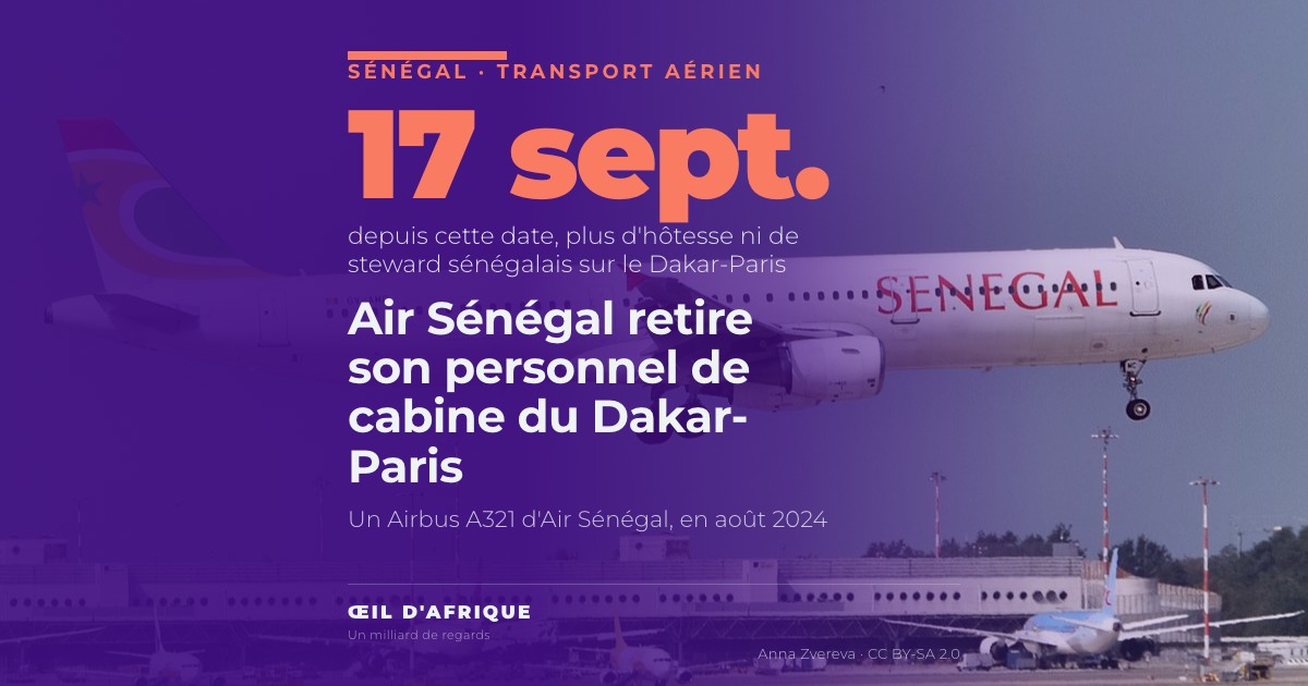 Un Airbus A321 aux couleurs d'Air Sénégal à l'atterrissage, en août 2024