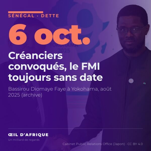Bassirou Diomaye Faye devant le drapeau du Sénégal, président dont le gouvernement négocie le traitement de la dette du Sénégal