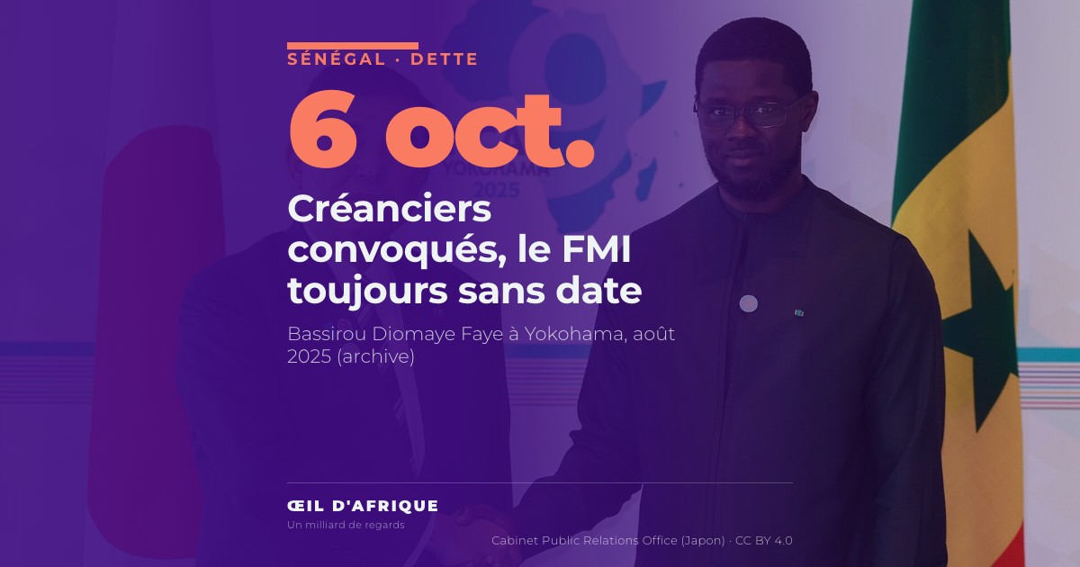 Bassirou Diomaye Faye devant le drapeau du Sénégal, président dont le gouvernement négocie le traitement de la dette du Sénégal