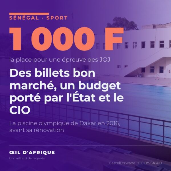 Les gradins vides et le bassin de la piscine olympique nationale de Dakar, en 2016