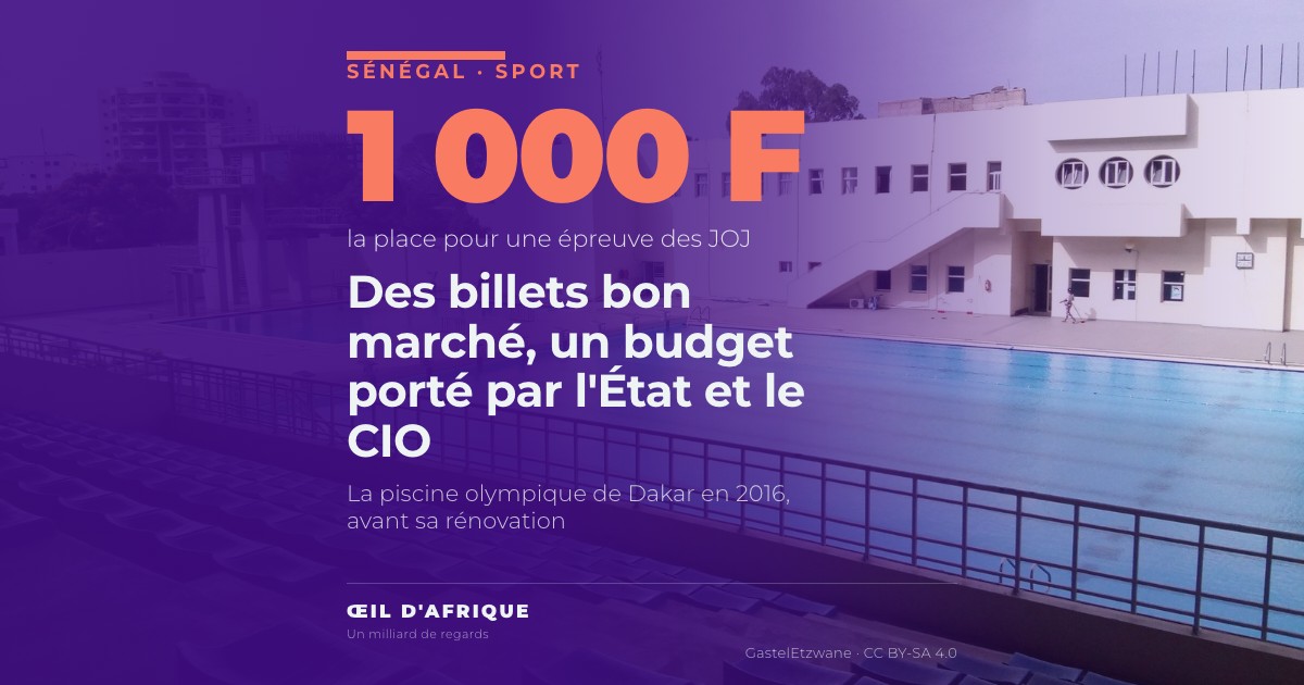 Les gradins vides et le bassin de la piscine olympique nationale de Dakar, en 2016