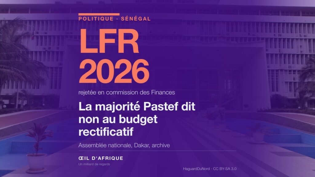 Façade de l'Assemblée nationale du Sénégal à Dakar, où la commission des Finances a rejeté la loi de finances rectificative 2026