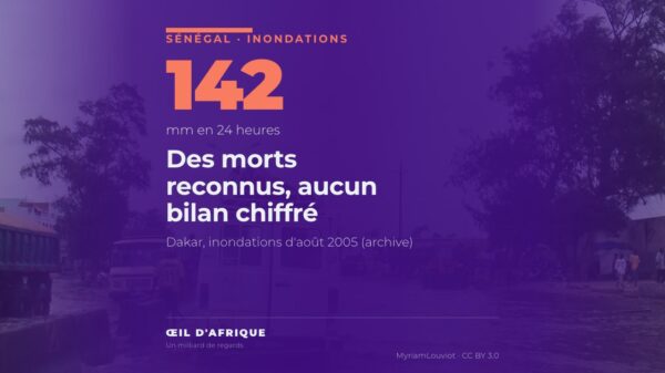 Rue inondée à Dakar lors des inondations d'août 2005, archive illustrant les inondations de Dakar d'octobre 2026