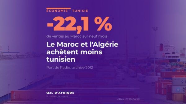 Conteneurs empilés sur le terminal du port de Radès, près de Tunis, illustrant les exportations tunisiennes vers le Maroc, l'Algérie et l'Égypte