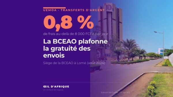 Tour du siège de la BCEAO à Lomé, banque centrale qui fixe les frais des transferts d'argent dans l'UEMOA
