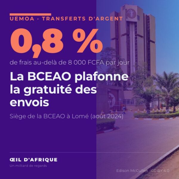 Tour du siège de la BCEAO à Lomé, banque centrale qui fixe les frais des transferts d'argent dans l'UEMOA